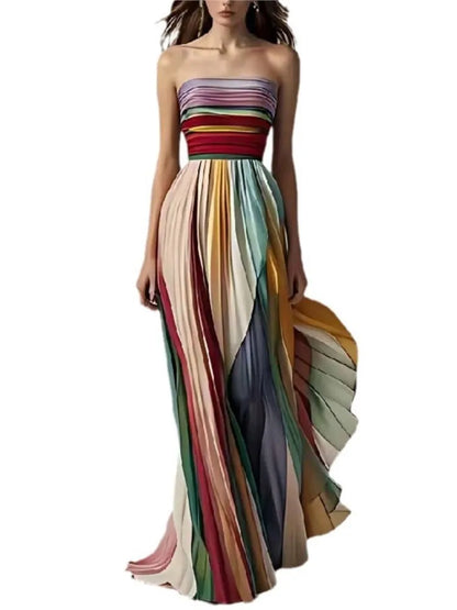 Women's Summer Patchwork Print Maxi Dress – Sleeveless Holiday Party Outfit