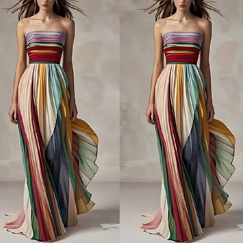 Women's Summer Patchwork Print Maxi Dress – Sleeveless Holiday Party Outfit