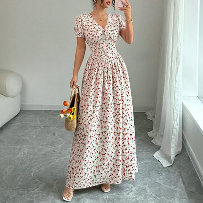 Mia Muse Women's Summer Floral V-Neck Maxi Dress