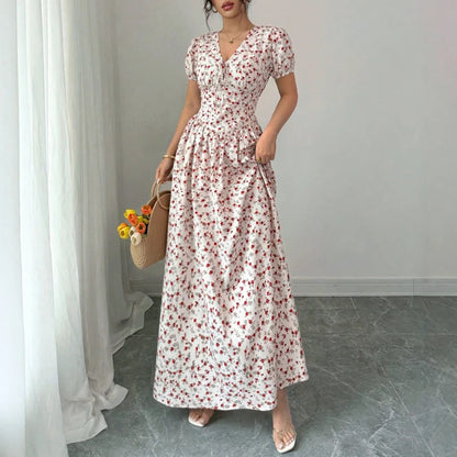 Mia Muse Women's Summer Floral V-Neck Maxi Dress