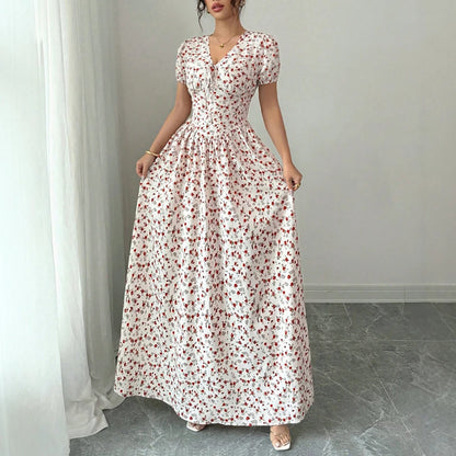 Mia Muse Women's Summer Floral V-Neck Maxi Dress