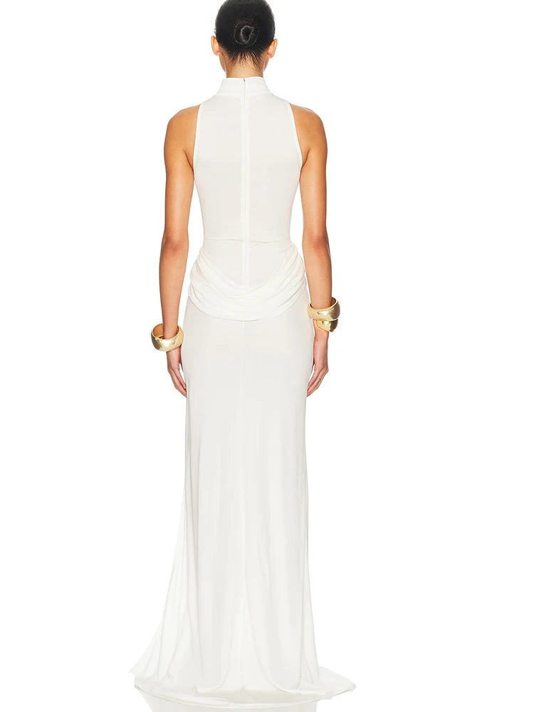 Women's Sleeveless Turtleneck Maxi Dress – Elegant High-Slit Summer Party Outfit
