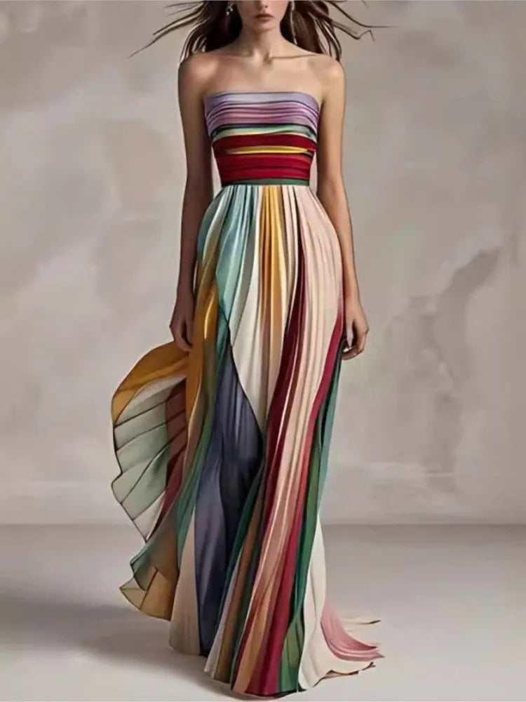 Women's Summer Patchwork Print Maxi Dress – Sleeveless Holiday Party Outfit