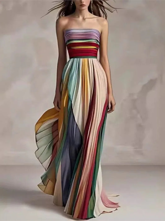 Women's Summer Patchwork Print Maxi Dress – Sleeveless Holiday Party Outfit