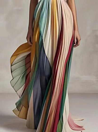 Women's Summer Patchwork Print Maxi Dress – Sleeveless Holiday Party Outfit