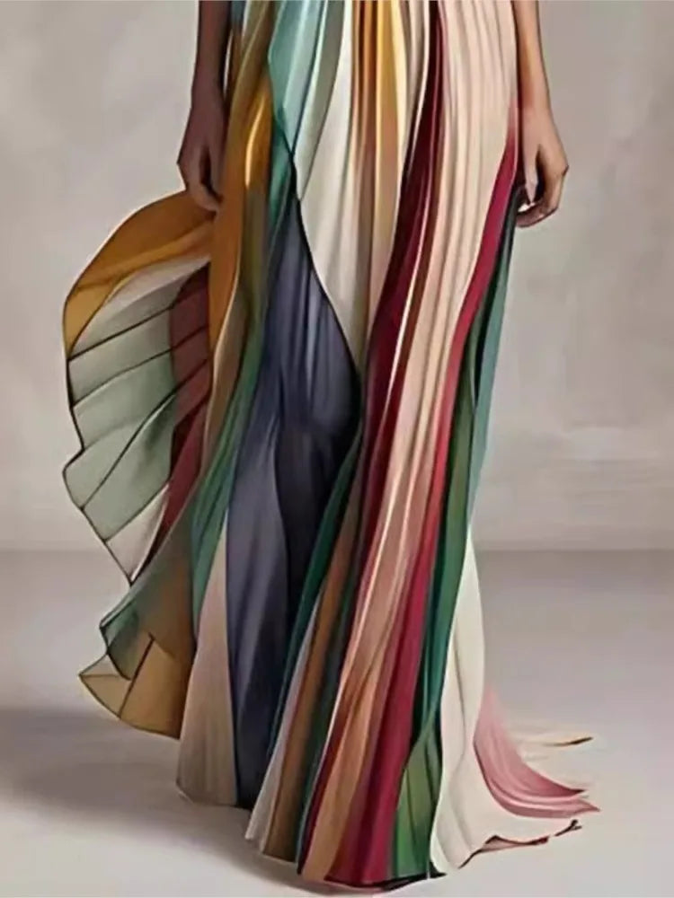 Women's Summer Patchwork Print Maxi Dress – Sleeveless Holiday Party Outfit
