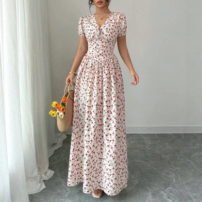 Mia Muse Women's Summer Floral V-Neck Maxi Dress