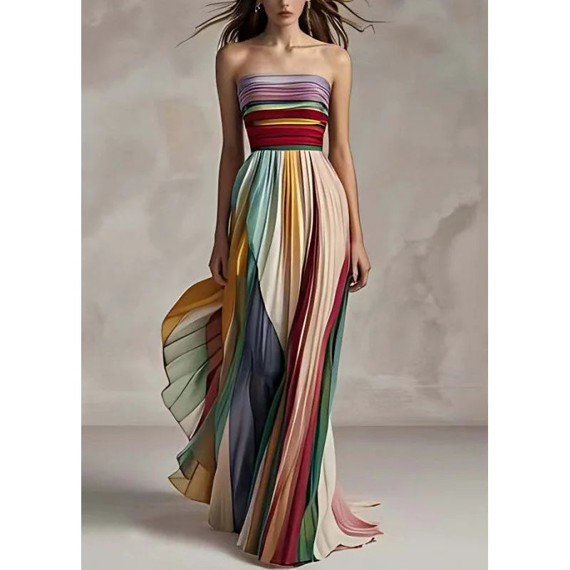 Women's Summer Patchwork Print Maxi Dress – Sleeveless Holiday Party Outfit