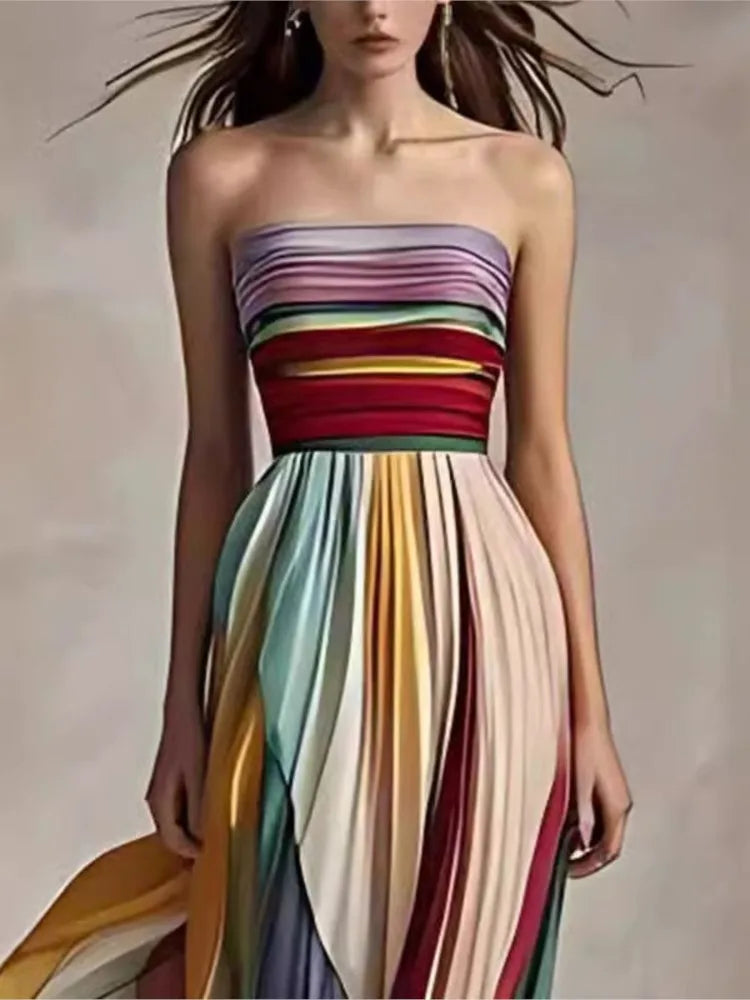 Women's Summer Patchwork Print Maxi Dress – Sleeveless Holiday Party Outfit